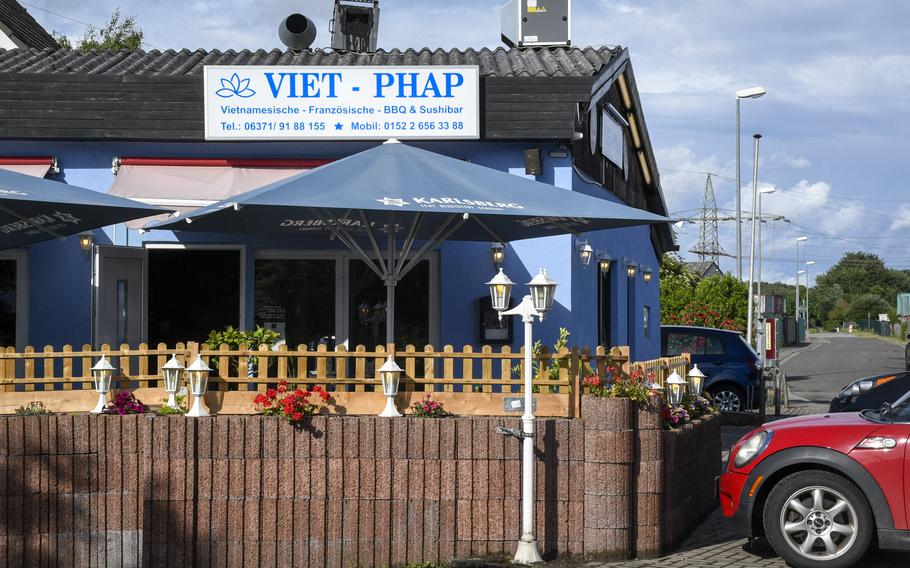 Viet Phap is near the Broadway Kino movie theater and the McDonald’s in Ramstein-Miesenbach. The most popular choice of parking is along the street.