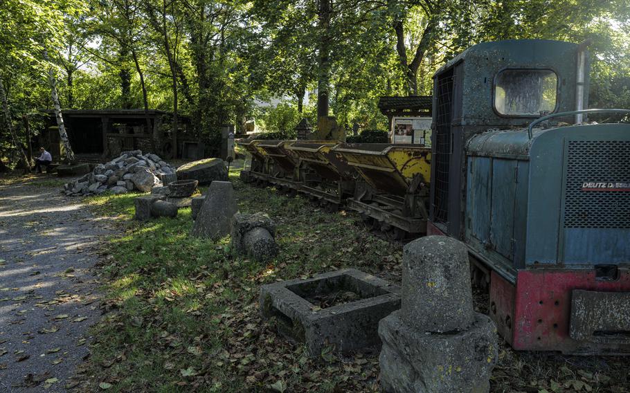 An old, rusty mining train on display in Mendig, Germany, Sept. 21, 2024, 