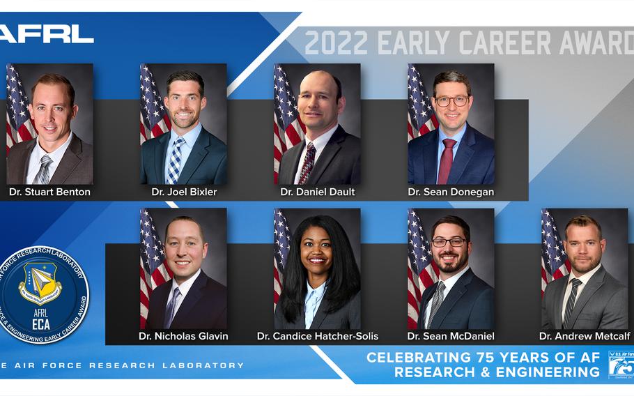 The winners of the 2022 Air Force Research Laboratory, or AFRL, Science and Engineering Early Career Awards.