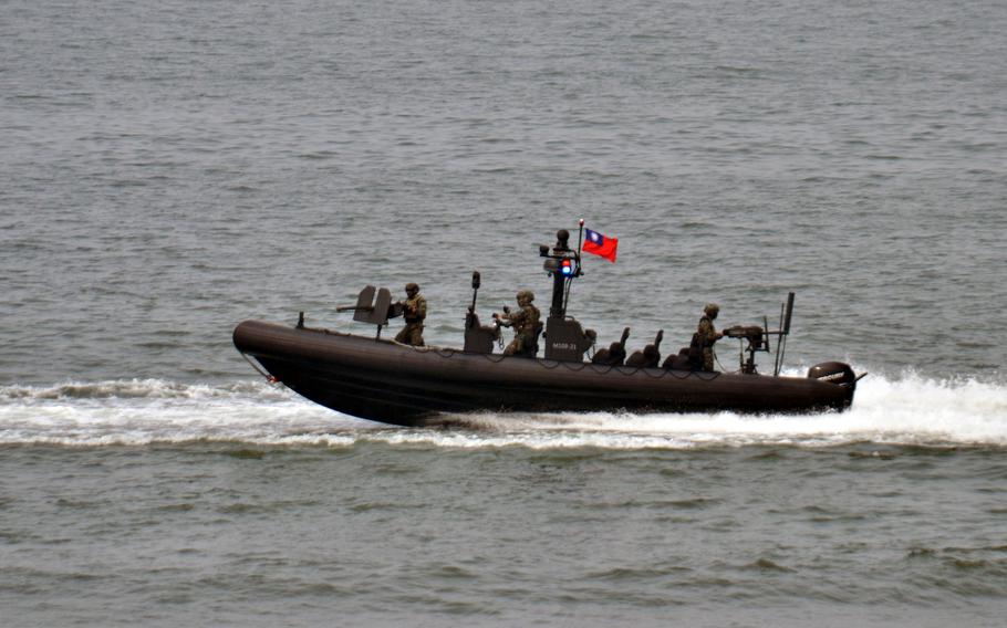 Taiwanese troops patrol the southern end of the island, Jan. 12, 2023. 