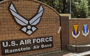 A sign welcoming visitors to Ramstein Air Base, Germany.