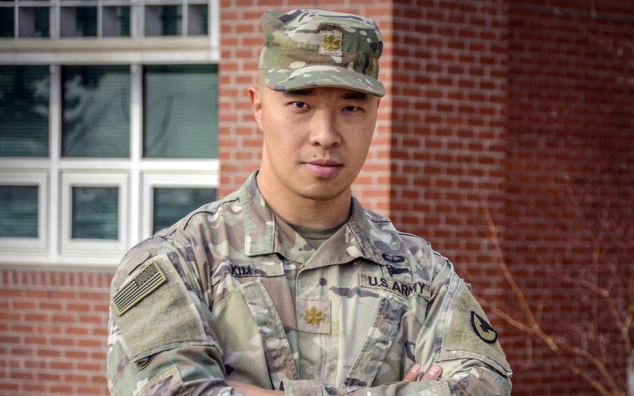 U.S. Army Maj. Gibson Kim, a contestant on the upcoming season of “Physical: 100” on Netflix, poses at Camp Humphreys, South Korea, on March 4, 2024.
