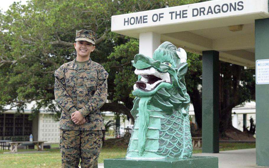 Gwen Pantaleon, a junior wrestler at Kubasaki High School on Okinawa, is the first girl to finish in the top three in a Far East tournament.