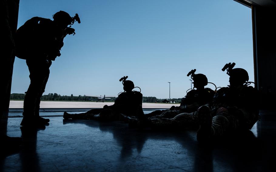 U.S. Army Special Forces soldiers prepare for a jump over Latvia in 2020. SOCEUR troops operate on a rotational basis out of local training bases in the Baltics and Poland.