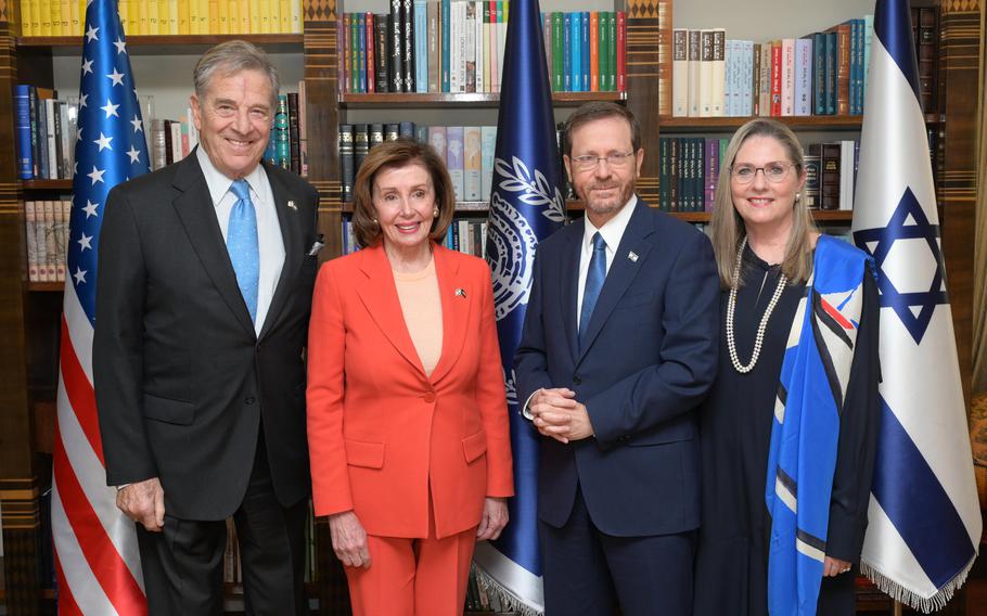 The President of Israel, Isaac Herzog, hosts Nancy Pelosi, Speaker of the US House of Representatives, and her husband, Paul Pelosi, during their visit to Israel. Paul Pelosi, who was attacked in his home last week by an intruder with a hammer, was released from a San Francisco area hospital Thursday, according to a statement from House Speaker Nancy Pelosi’s office.