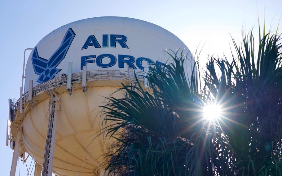 The morning sun shines behind the water tower on MacDill Air Force Base, Fla., Jan. 4, 2021.  Florida averages 237 days of sunshine a year and has been at the top of airmen's assignment wish lists.