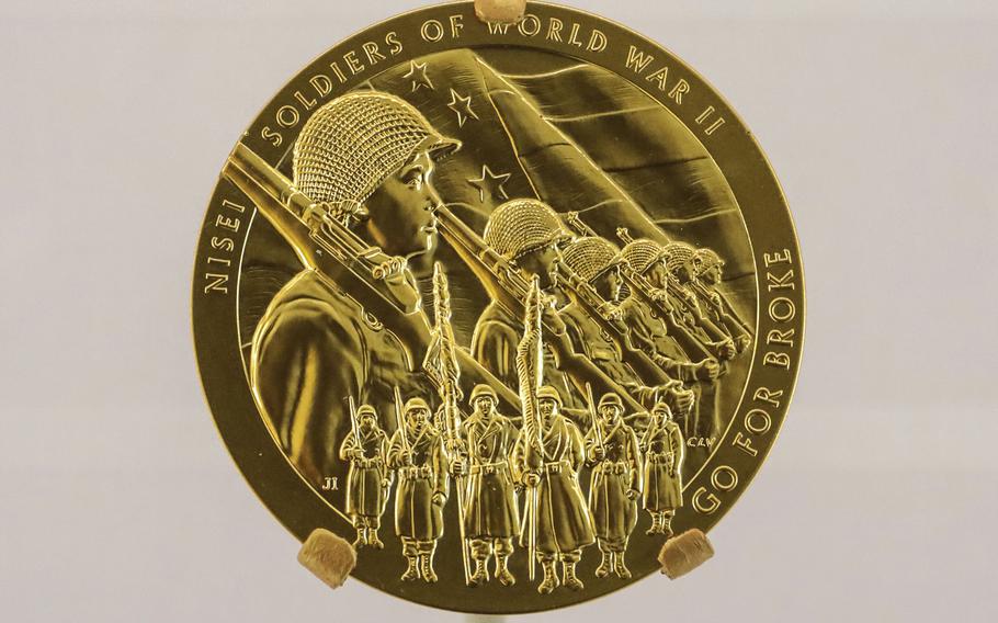 A Congressional Gold Medal awarded to the World War II Japanese-American Nisei soldiers, at the National Museum of the United States Army on its reopening day, June 14, 2021.