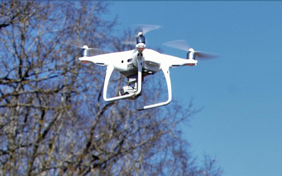 A drone flies over Hohenfels Training Area, Germany, in March 2021, in preparation for an exercise. U.S. Army Europe and Africa said Jan. 9, 2024, that it hasn't encountered interference from suspected Russian spy drones while training Ukrainian troops in Germany. Russian drones have reportedly disrupted similar training at a German base west of Berlin.