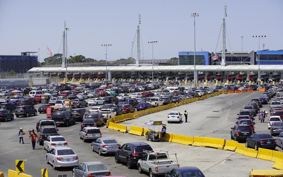 Traffic into SanYsidro, California, from Tijuana, Mexico, as seen in August 2020.
