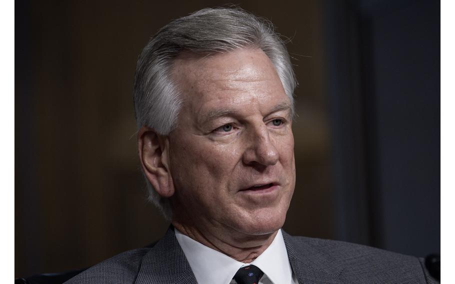 Sen. Tommy Tuberville, R-Ala., attends a Senate Armed Services Committee hearing July 11, 2023, on Capitol Hill in Washington. President Joe Biden publicly denounced the senator Thursday for stalling the confirmation of senior military officers.