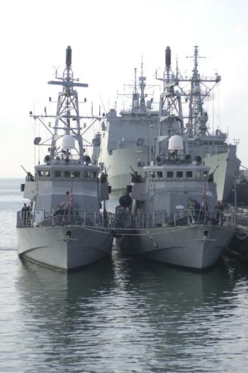 Patrol boats USS Typhoon and USS Sirocco moored in Naval Station Rota, Spain, May 14, 2004, before leaving for the Persian Gulf.