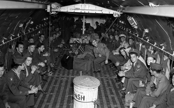 Hed: Heading home, 1949

Rhein-Main Air Base, Germany, Aug. 11, 1949: About half of the total of 72 airmen mug and smile for the photographer after they boarded their flight back to the U.S. for redeployment. The airmen, all Operation Vittles - a.k.a. Berlin Airlift - veterans - took off from Rhein-Main Air Force Base.

Looking for Stars and Stripes’ historic coverage? Subscribe to Stars and Stripes’ historic newspaper archive! We have digitized our 1948-1999 European and Pacific editions, as well as several of our WWII editions and made them available online through https://starsandstripes.newspaperarchive.com/ 

META TAGS: Europe; West Germany; U.S. Air Force; U.S. Army; Military Air Transport Service; MATS; flight; airmen; Berlin Airlift; Operation Vittles; C-74; Globemaster; 1619th MATS Air Base Squadron