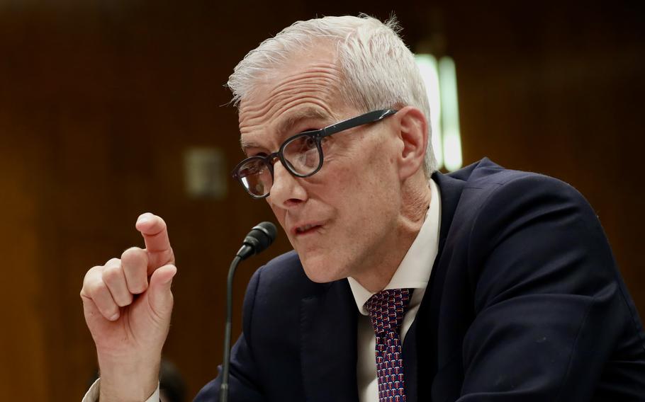 Department of Veterans Affairs Secretary Denis McDonough testifies Thursday, May 2, 2024, on Capitol Hill at a Senate Appropriations subcommittee hearing about the 2025 VA budget.