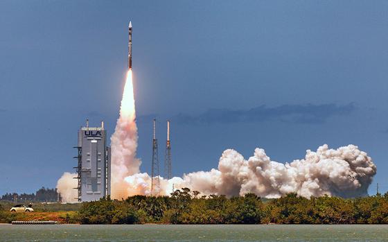 A United Launch Alliance Atlas V rocket launches from Cape Canaveral Space Force Station, Fla., on May 18, 2021. The Vulcan Centaur is ULA’s replacement for the Atlas V and Delta IV rockets that remain in its stable.
 (Joe Burbank/Orlando Sentinel/TNS)