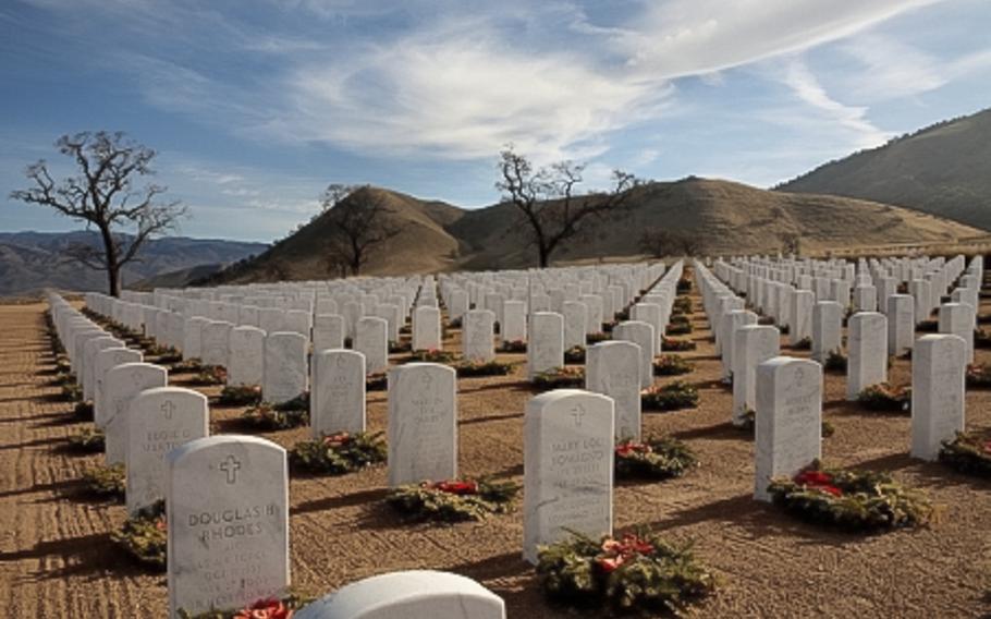 A burial area is seen at Bakersfield National Cemetery in California.