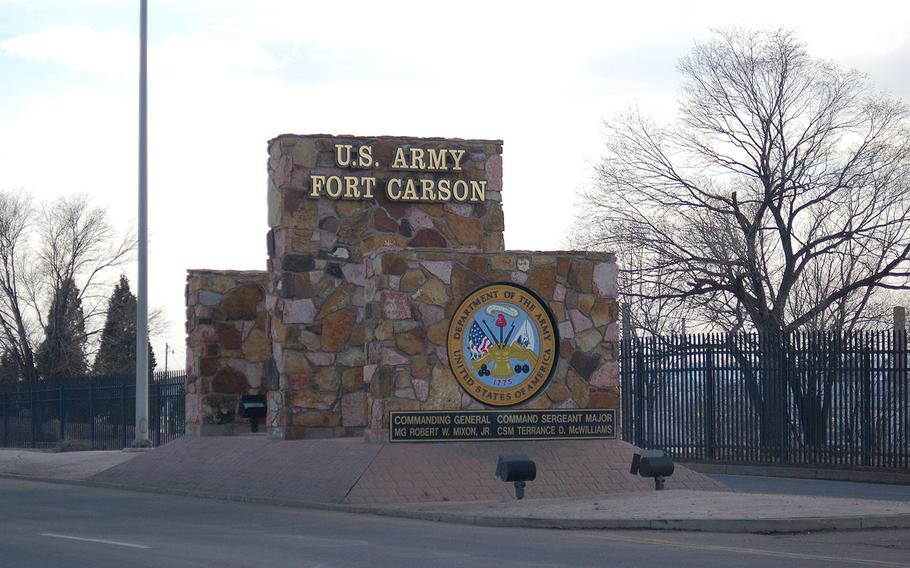 The entrance of Fort Carson, a U.S. Army installation near Colorado Springs, Colo. A Fort Carson soldier was found guilty of sexual assault and sentenced to four years confinement and dishonorable discharge from the Army.