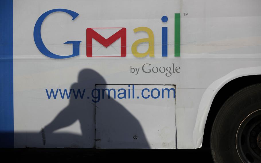An ad for Google’s Gmail appears on the side of a bus on Sept. 17, 2012, in Lagos, Nigeria. Google founders Larry Page and Sergey Brin unveiled Gmail 20 years ago on April Fool’s Day. 