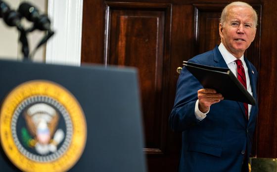President Joe Biden responds to a question from reporters after delivering remarks about the Disclose Act at the White House on Tuesday. MUST CREDIT: Washington Post photo by Demetrius Freeman