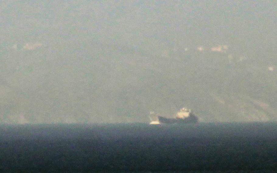 USAV General Frank S. Besson, an Army logistics ship, headed eastbound near Gibraltar April 3, 2024, towards the eastern Mediterranean.
