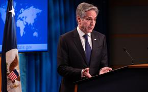 Secretary Antony J. Blinken delivers remarks on the release of the 2023 Country Reports on Human Rights Practices from the press briefing room at the Department of State in Washington, D.C., April 22, 2024.