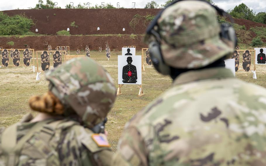 A Massachusetts National Guardsman with the 772nd Military Police Company fires a M26 Modular Accessory Shotgun System during Justified Accord 2024 for less-lethal weapons tactics training at the Counter Insurgency Terrorism and Stability Operations Training Centre, Nanyuki, Kenya, Wednesday, Feb. 28, 2024.