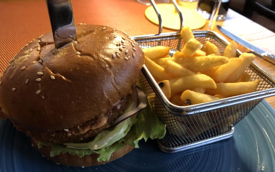 The vegetarian "chicken" sandwich at Barbarossahof in Kaiserslautern, Germany. The menu had several vegetarian options.