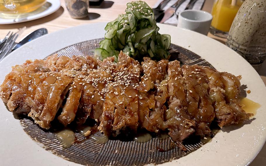 The barbecue duck at Mizuki in Kaiserslautern, Germany, comes with an orange-teriyaki sauce, a cucumber salad and rice. The dish is a part of the grill menu at the downtown Japanese restaurant.