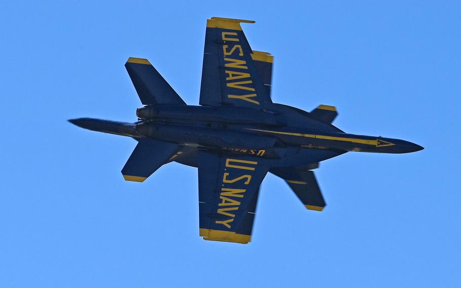 The Blue Angels perform at the Beyond the Horizon Air and Space Show at Maxwell Air Force Base in Montgomery, Ala. 