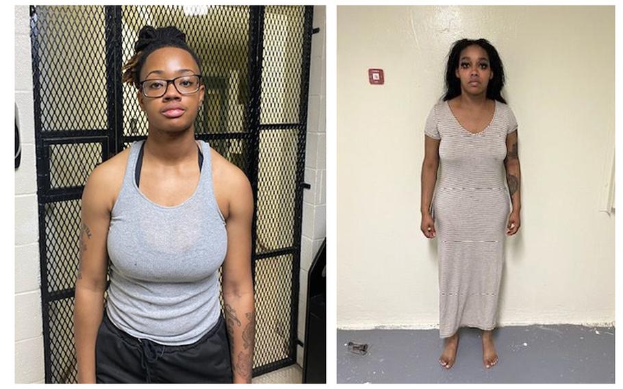 Spc. Desman Braxton, 22, left, and Sgt. Diamond Lampton, 27, were arrested in Kinney County, Texas, on June 18, 2023, in separate incidents and charged with smuggling people. Braxton is a nutrition specialist assigned to Brooke Army Medical Center at Joint Base San Antonio. Lampton, 27, is a cannon crewmember with the Louisiana National Guard. Neither soldier was assigned to a mission at the Mexico border at the time of the arrest. 