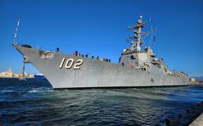 PORT HUENEME, Calif. (Nov. 15, 2024) The Arleigh Burke-class Aegis guided-missile destroyer USS Sampson (DDG 102) conducts a routine port call onboard Naval Base Ventura County (NBVC) Port Hueneme, Nov. 15, 2024. NBVC is major shore warfighting platform; providing sustained ready forces to deploy, fight, and win. Composed of three operating facilities: Point Mugu, Port Hueneme and San Nicolas Island and home of the Pacific Seabees, West Coast E-2D Hawkeyes, 3 warfare centers and 110 tenant commands. (U.S. Navy photo by Electrician's Mate 2nd Class Ace-Addison Tapit)