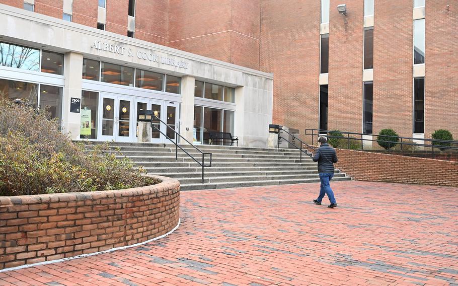 The Cook Library on the campus of Towson University in Maryland on Jan. 27, 2021.