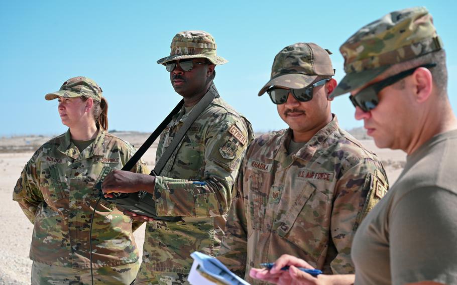 Members of Task Force 99 demonstrate technologies in development at Al Udeid Air Base, Qatar, Nov. 18, 2022.