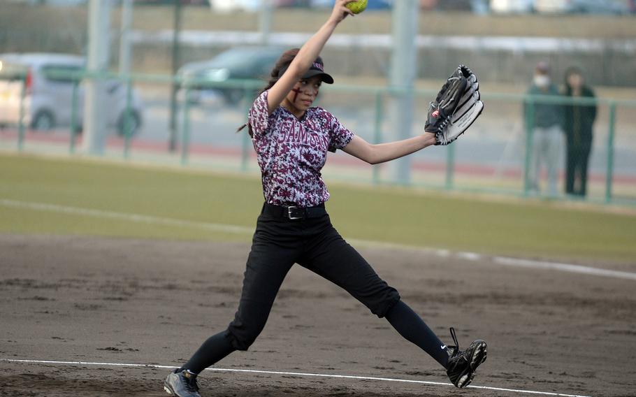 Sophomore right-hander Ella Mhay Dizon is one of five underclassmen and one of three regular pitchers on the roster of a Matthew C. Perry softball team that's gone 14-4-2 this season.