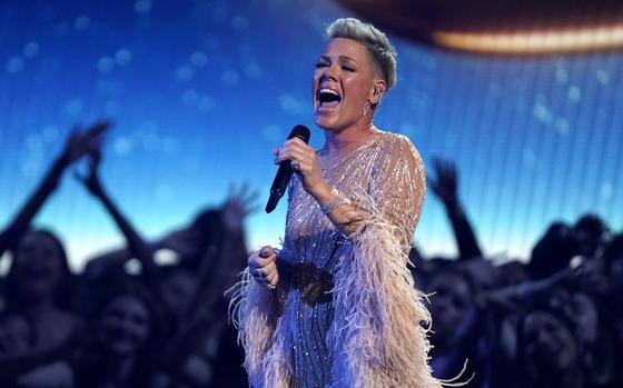 Pink, shown Nov. 20 at the American Music Awards in Los Angeles, has concerts scheduled in Berlin and Munich next summer.