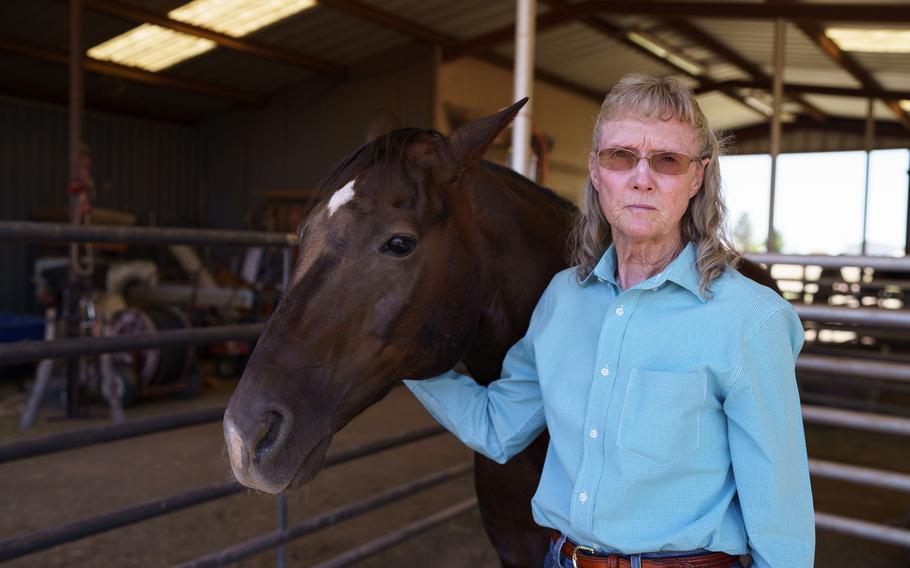 Edna Kay Hinkle, whose family owned a ranch close to the 1945 New Mexico nuclear test site, has remained in the area to raise horses, cattle and vegetables. 