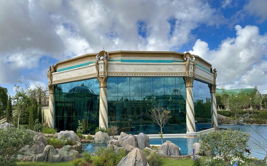 A view of the outside of Atlantic restaurant at Universal Epic Universe. 