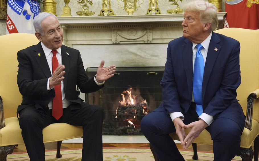 Prime Minister Netanyahu sits with President Trump