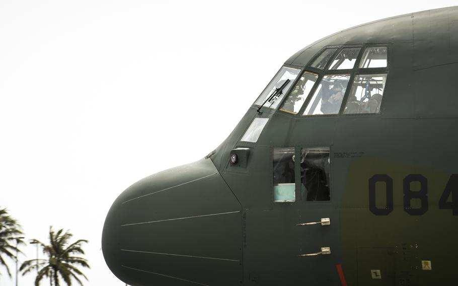 A C-130H Hercules with the Japan Self-Defense Force prepares to take off at Andersen Air Force Base, Guam, Dec. 7, 2016.