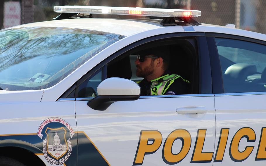 A Capitol Police officer in Washington, D.C., on January 12, 2021. The recent break-in at the home of House Speaker Nancy Pelosi (D-Calif.) has put a spotlight on the immensity — and perhaps the impossibility — of law enforcement’s task to protect the 535 members of Congress at a time of unprecedented numbers of threats against them.