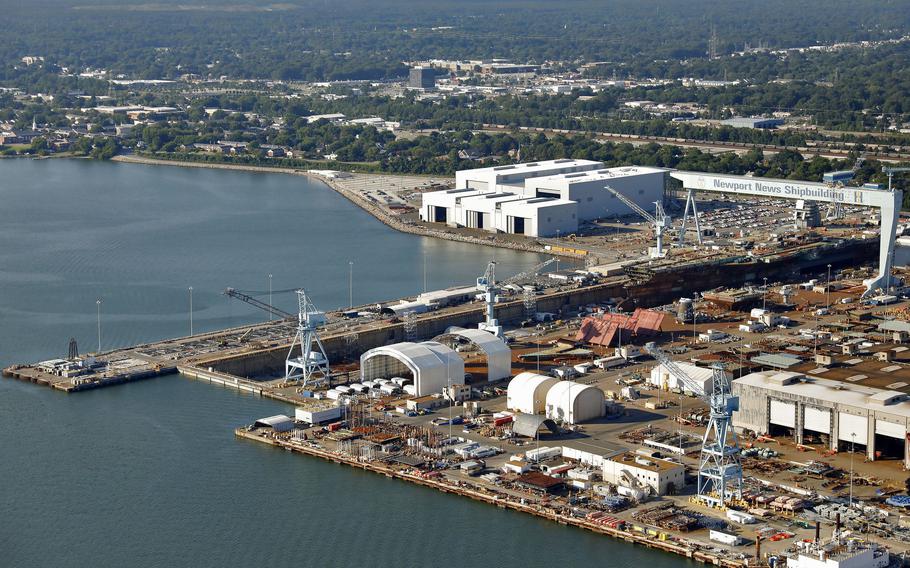 Newport News Shipbuilding is seen from an aerial view in 2019.