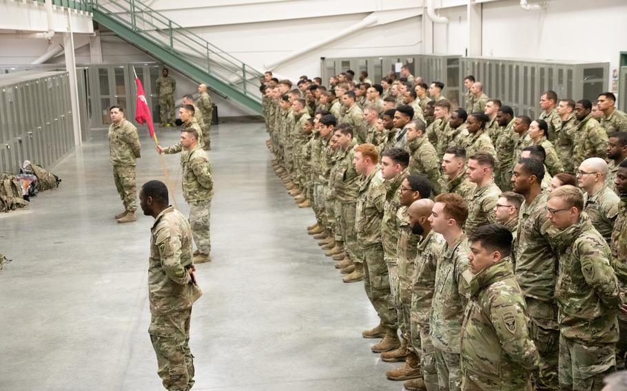 Soldiers from the 98th Support Maintenance Company (SMC), 17th Combat Sustainment Support Battalion (CSSB), 11th Airborne Division, return to Joint Base Elmendorf-Richardson, Alaska, after a nine-month deployment to Europe, Thursday, March 28, 2024. 