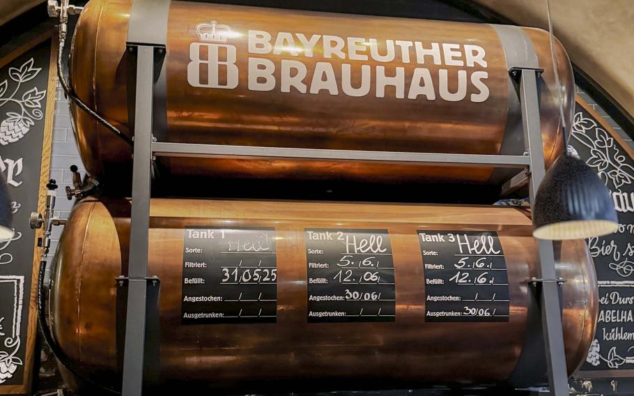 Vats full of beer at a brewery restaurant.