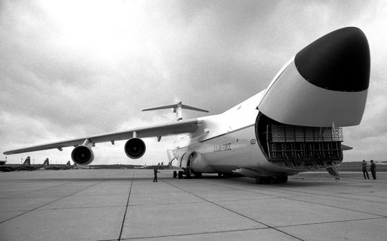 Frankfurt, West Germany, July, 1970: A massive C-5 Galaxy military transport plane sits on the runway at Rhein-Main Air Base after making its maiden transatlantic flight from Dover, Del., in seven hours and 40 minutes.

Looking for Stars and Stripes’ historic coverage? Subscribe to Stars and Stripes’ historic newspaper archive! We have digitized our 1948-1999 European and Pacific editions, as well as several of our WWII editions and made them available online through https://starsandstripes.newspaperarchive.com/

META TAGS: U.S. Air Force; C-5 Galaxy; cargo; transport; airplane; 