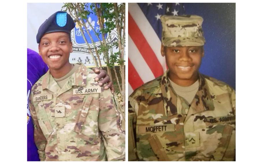 Reserve soldiers Kennedy Ladon Sanders and Breonna Alexsondria Moffett, who were killed Sunday in a drone attack on their base in Jordan, have been posthumously promoted to sergeant, the Army announced Tuesday, Jan. 30, 2024.