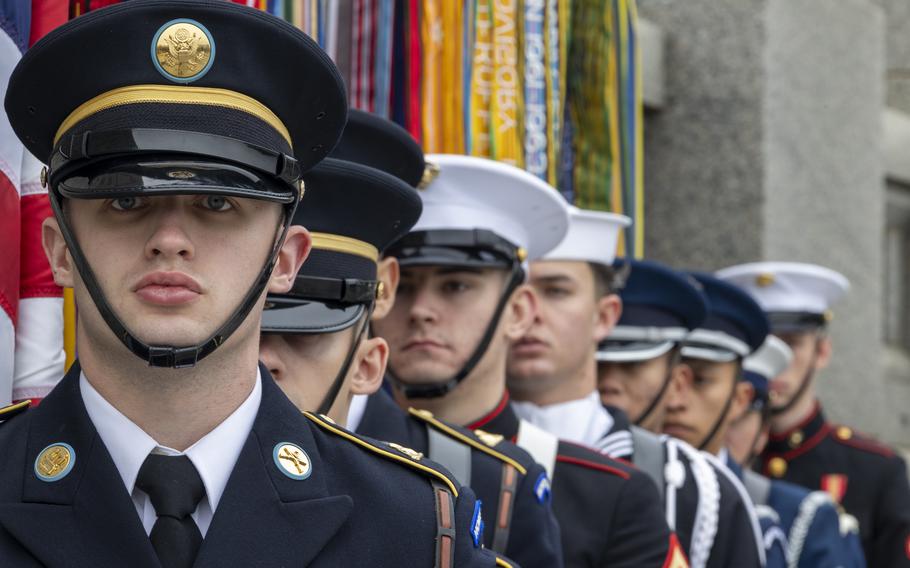 Troops line up for the ceremony.