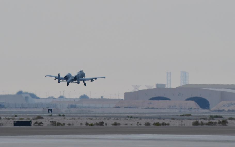 An Air Force A-10 Thunderbolt II takes off for a mission with a partner nation at Al Dhafra Air Base, United Arab Emirates, on April 24, 2023.