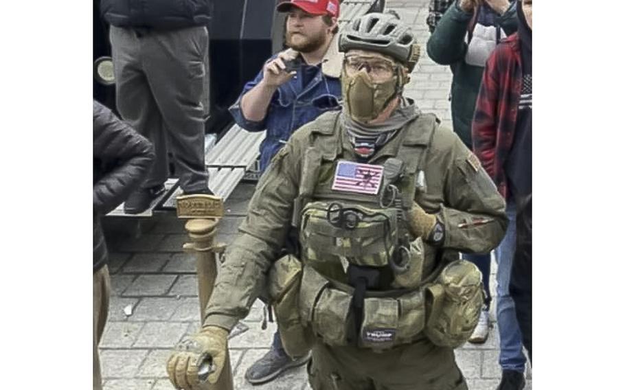 Retired Army Special Forces soldier Jeremy Brown is seen on U.S. Capitol grounds on Jan. 6, 2021. Brown is on trial at MacDill Air Force Base in Florida for possessing highly classified military documents.