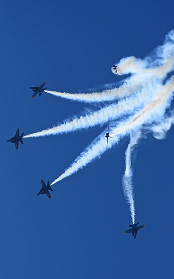 The Blue Angels perform at the Beyond the Horizon Air and Space Show at Maxwell Air Force Base in Montgomery, Ala. 