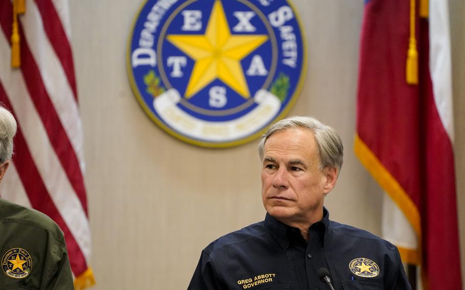 Texas Gov. Greg Abbott attends a security briefing at the Weslaco Department of Public Safety DPS Headquarters on Wednesday, June 30, 2021 in Weslaco, Texas.