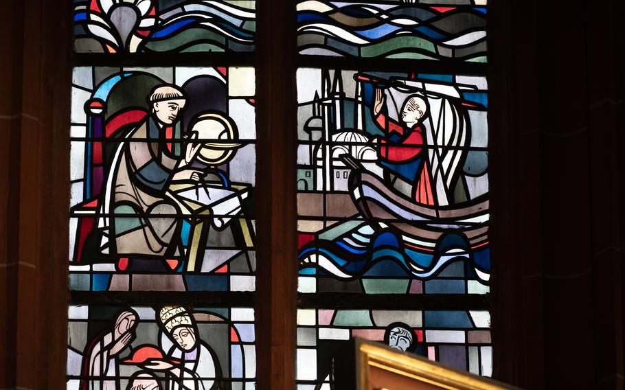 A stained-glass window in a chapel in Germany